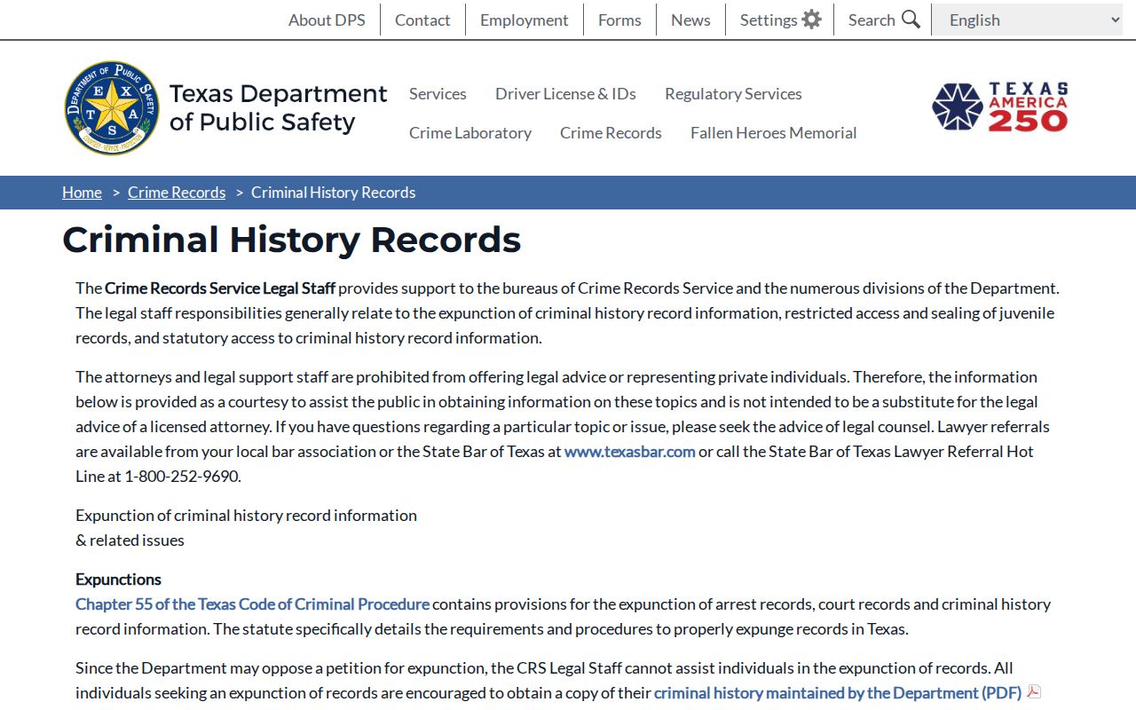 Taylor County arrest history Texas DPS criminal records guidance