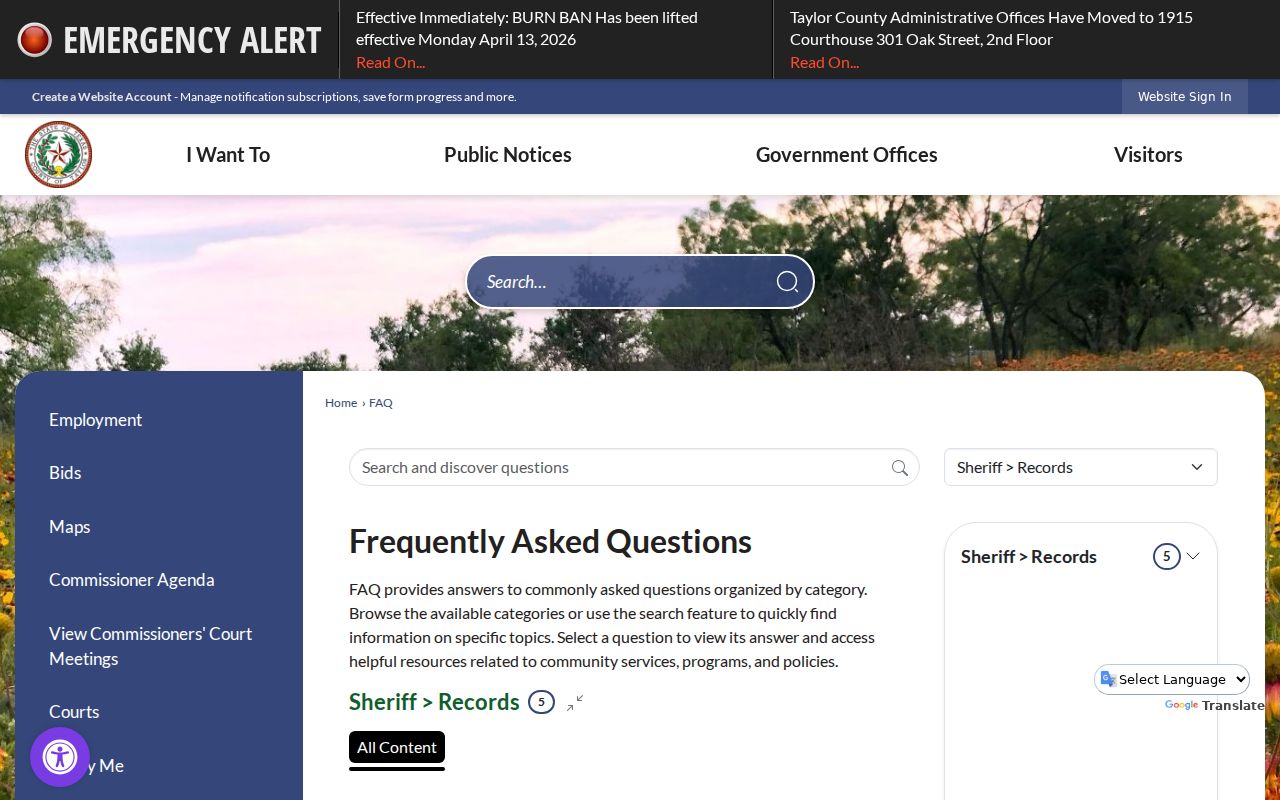 Taylor County arrest history sheriff criminal records FAQ
