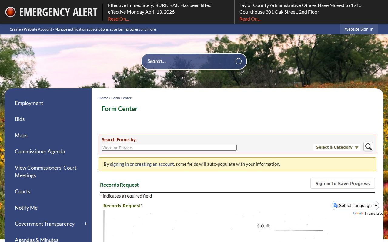 Taylor County arrest history sheriff records request form