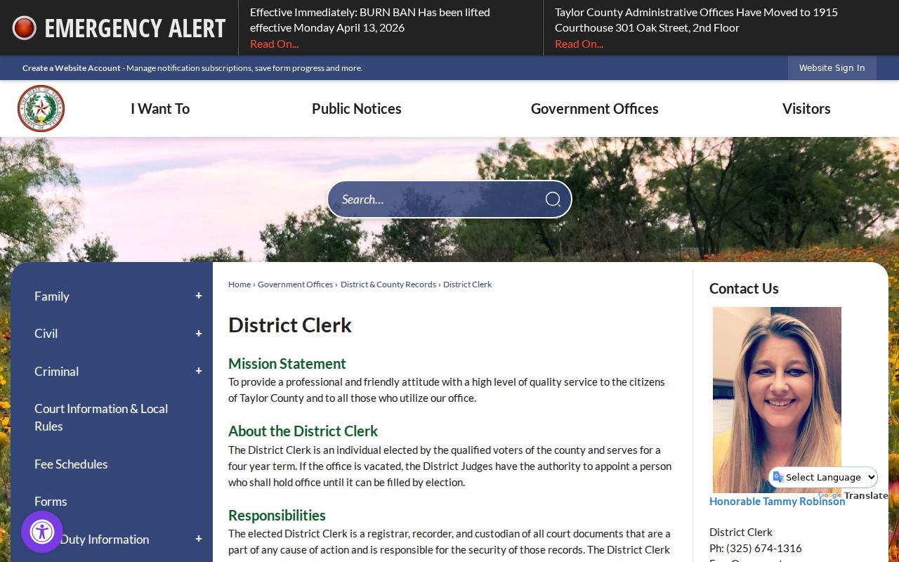 Taylor County criminal court cases District Clerk page