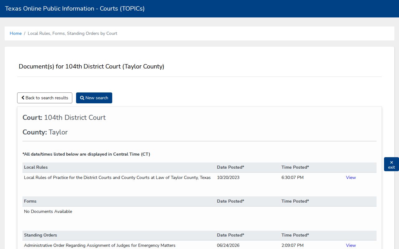 Taylor County criminal court cases standing orders page