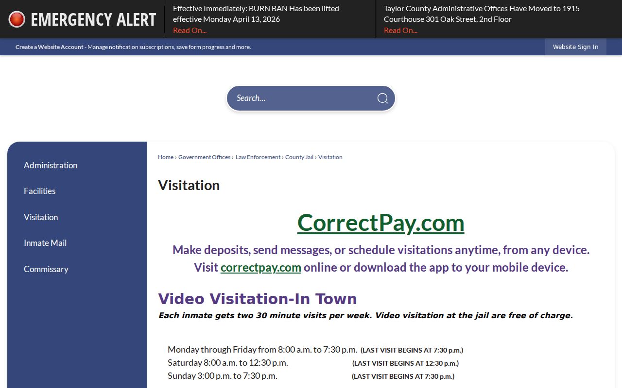 Taylor County jail visitation information tied to Abilene booking records