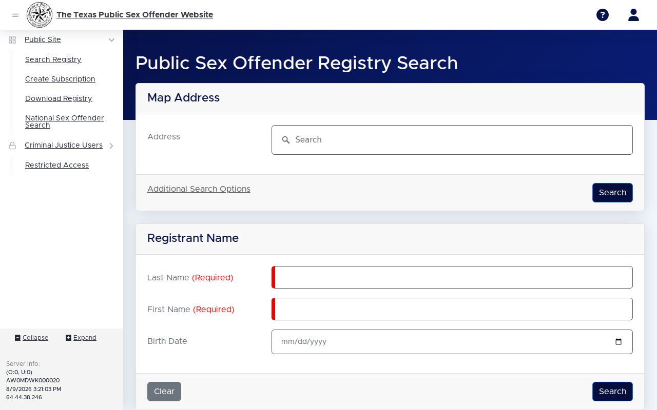 Taylor County sex offender registry search on the Texas DPS public site