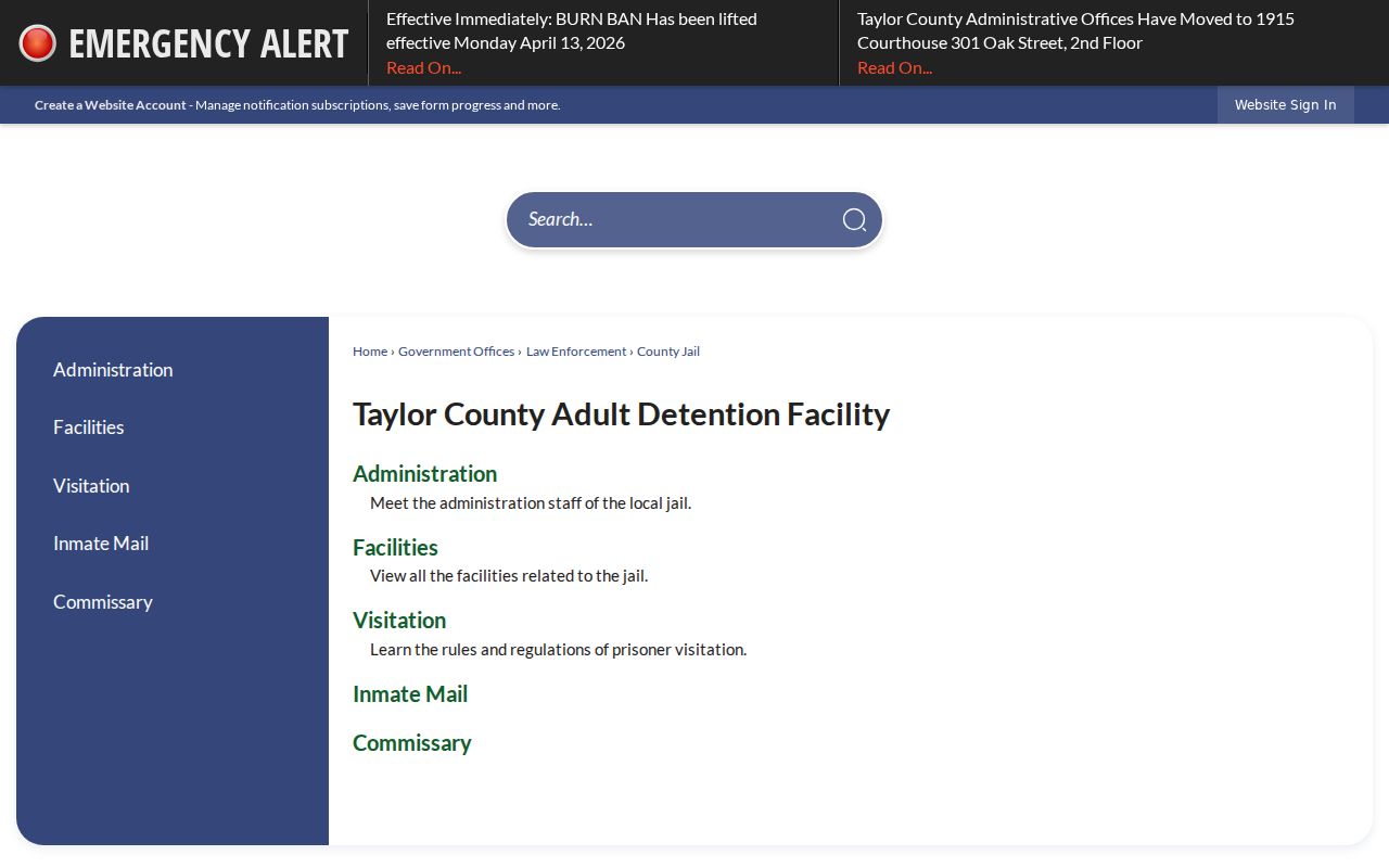Taylor County jail criminal history information